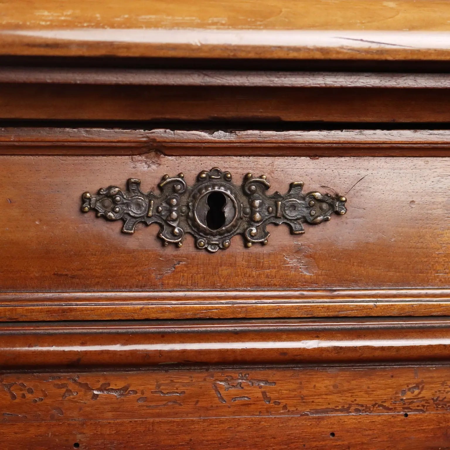 Antique Table Walnut Drawers Shaped Corners Italy XIX Century