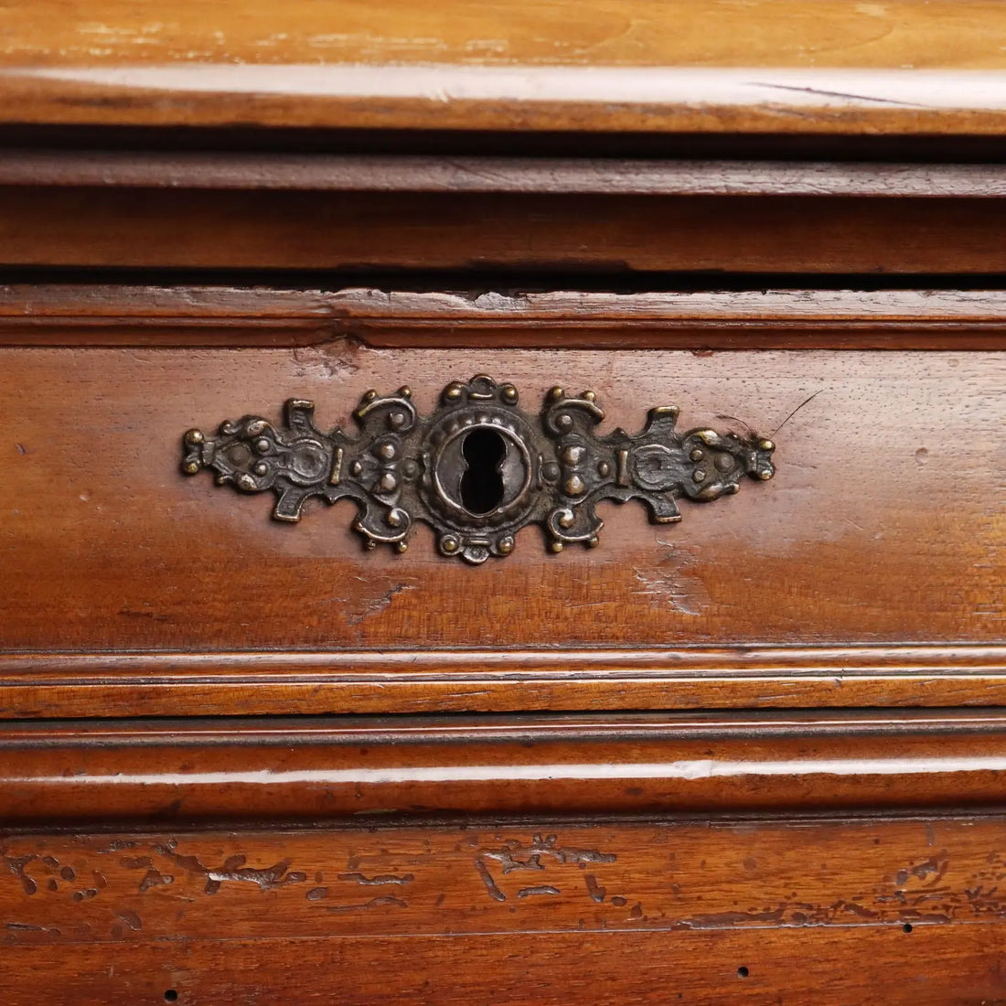 Antique Table Walnut Drawers Shaped Corners Italy XIX Century
