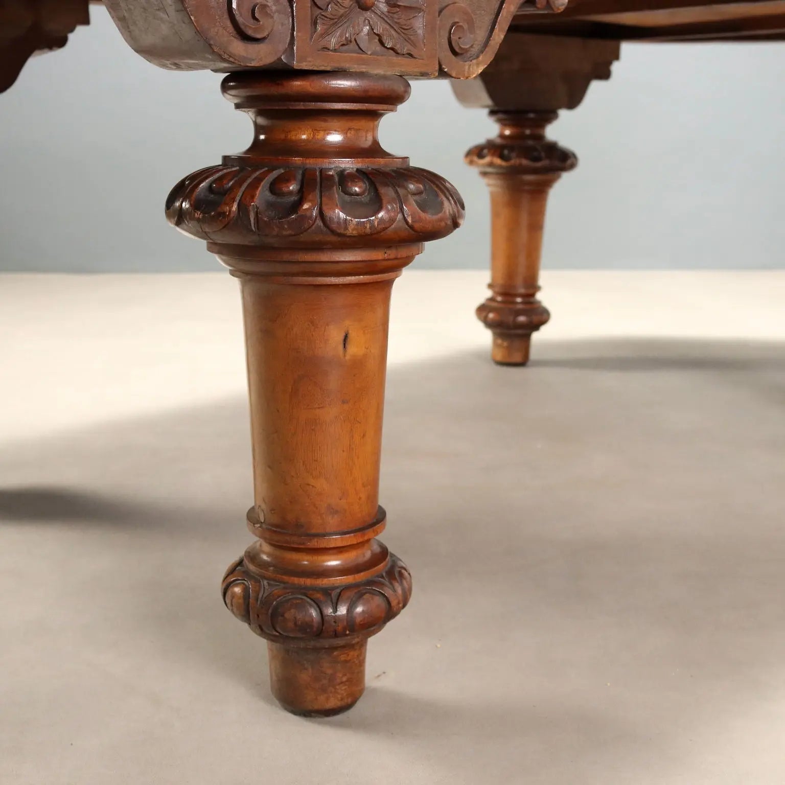 Antique Table Walnut Drawers Shaped Corners Italy XIX Century