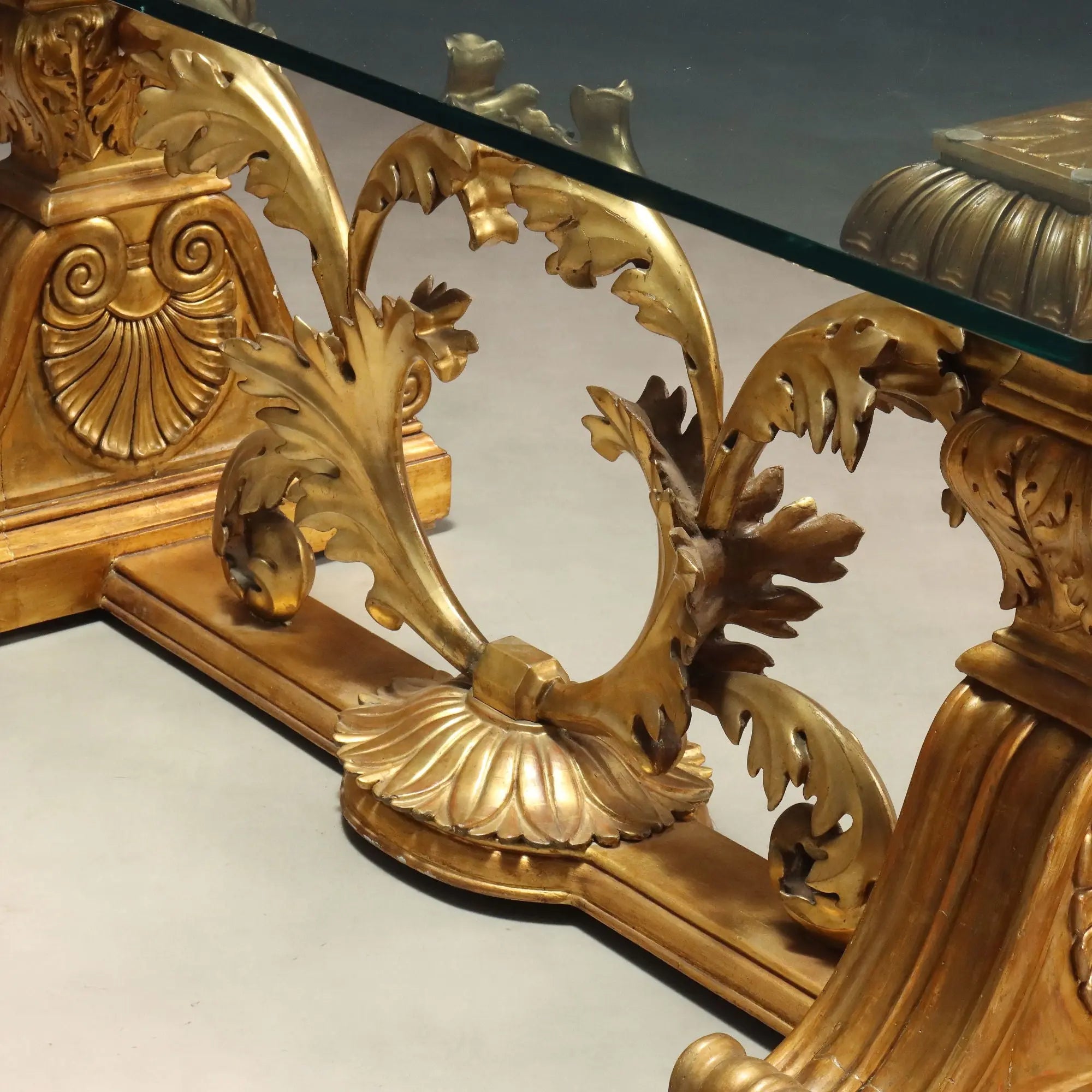 Antique Table Gilded Wood Glass Top Italy XX Century