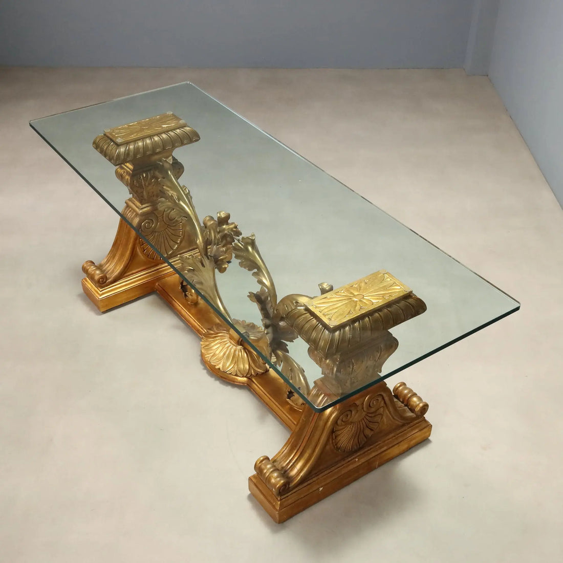 Antique Table Gilded Wood Glass Top Italy XX Century