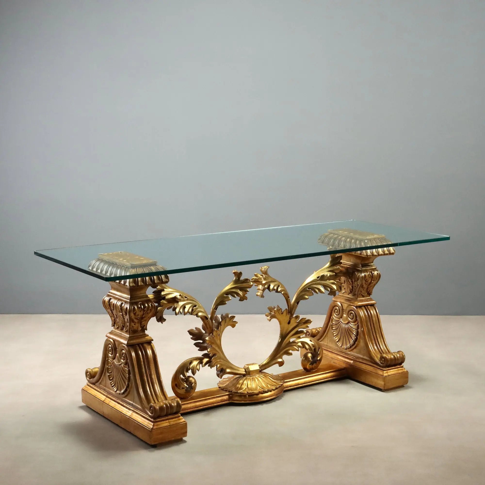 Antique Table Gilded Wood Glass Top Italy XX Century