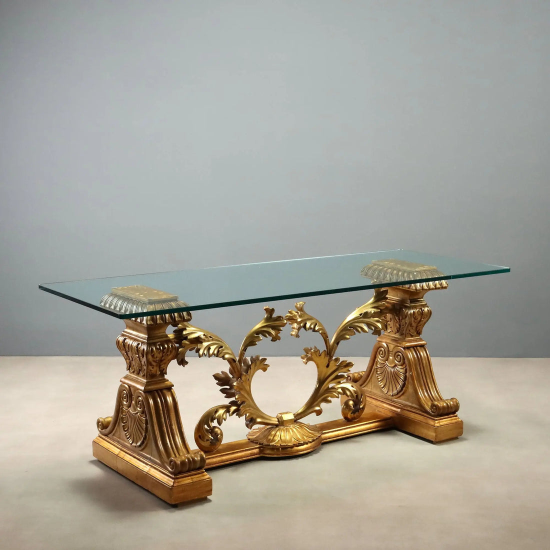 Antique Table Gilded Wood Glass Top Italy XX Century