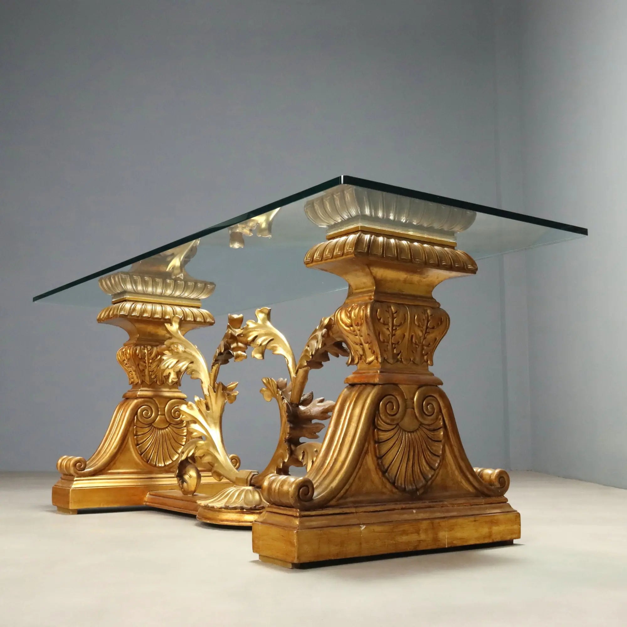 Antique Table Gilded Wood Glass Top Italy XX Century