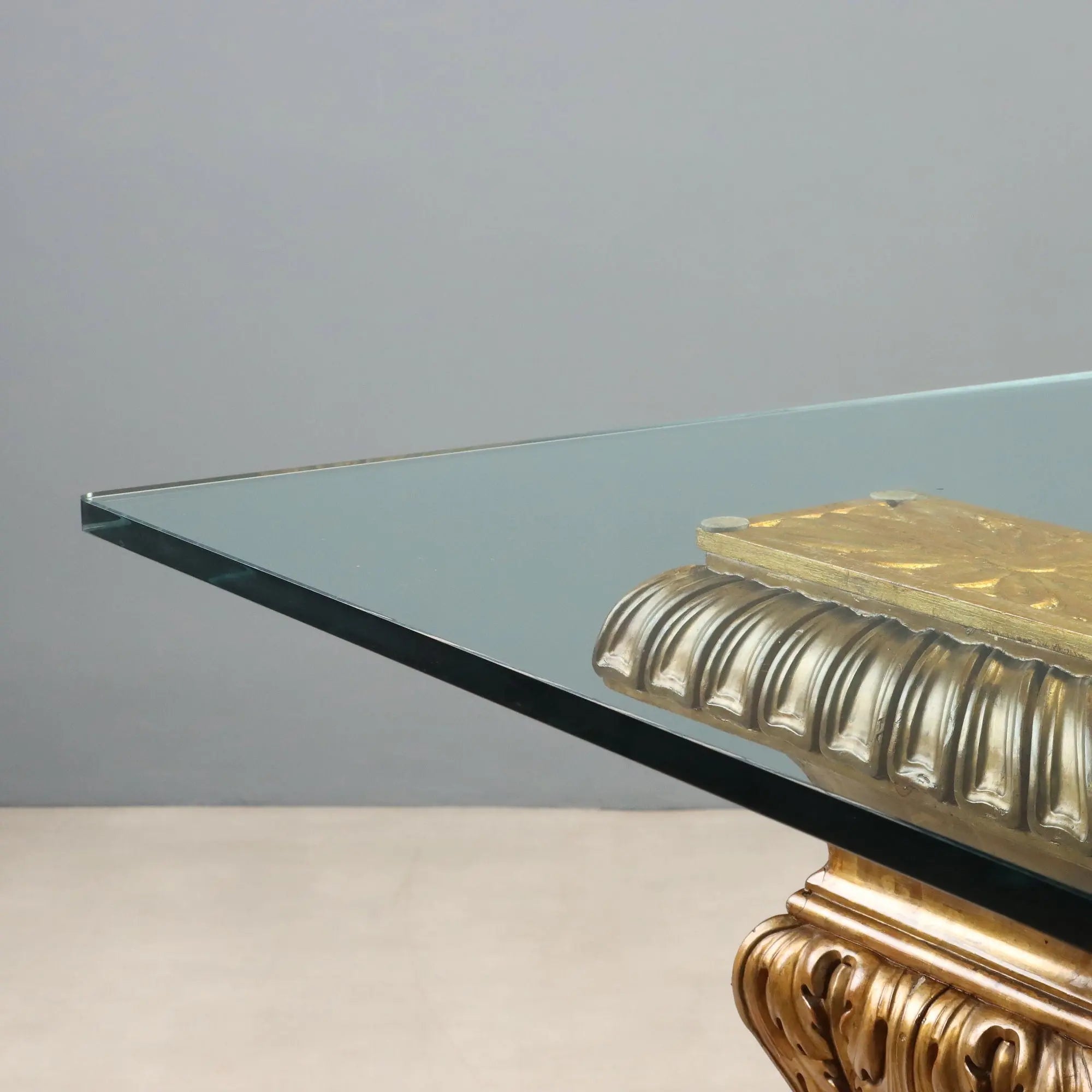 Antique Table Gilded Wood Glass Top Italy XX Century