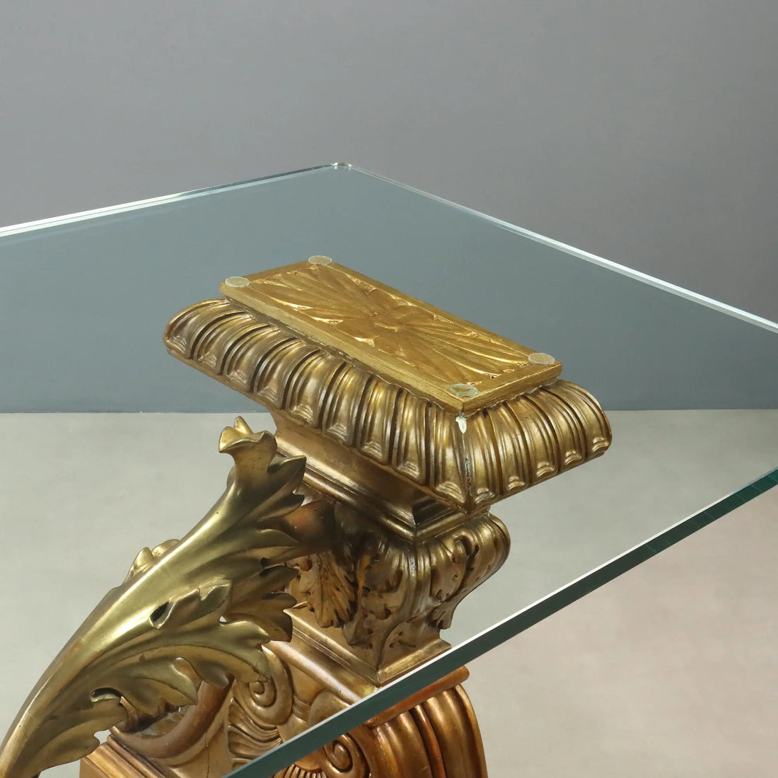 Antique Table Gilded Wood Glass Top Italy XX Century