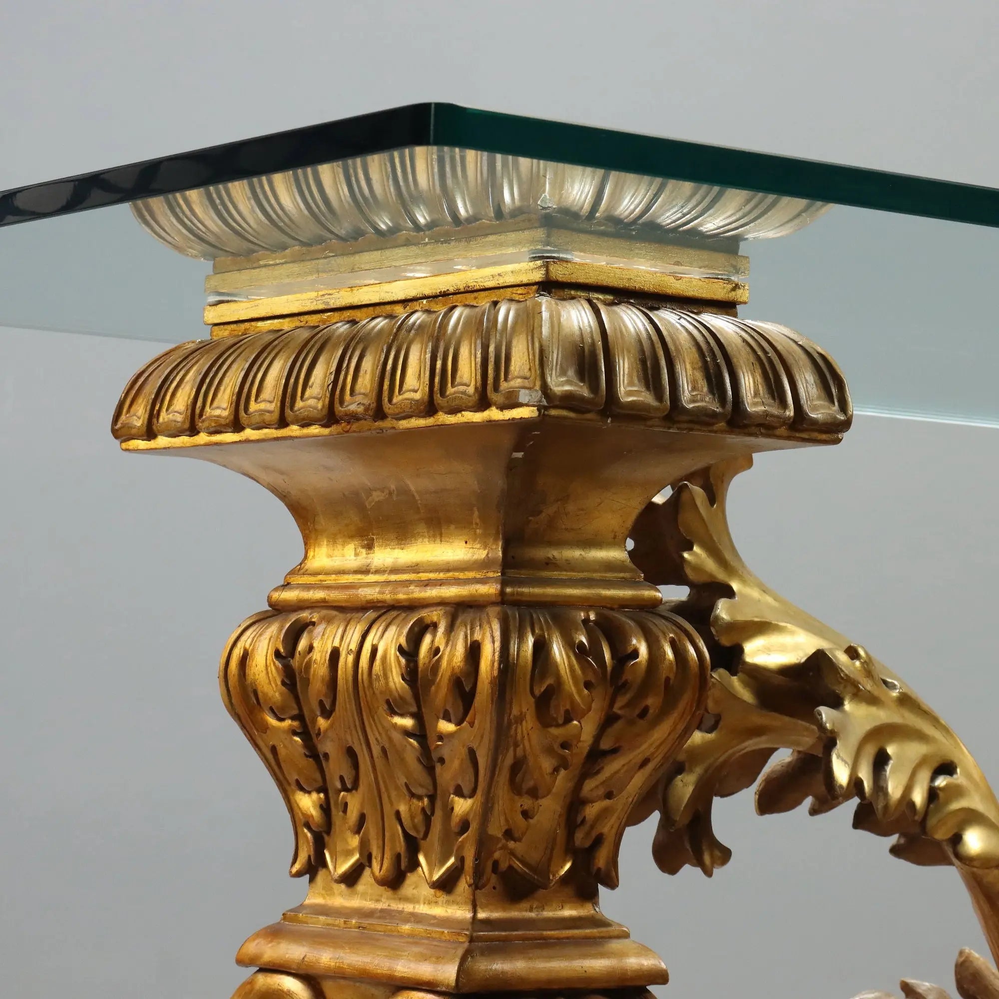 Antique Table Gilded Wood Glass Top Italy XX Century