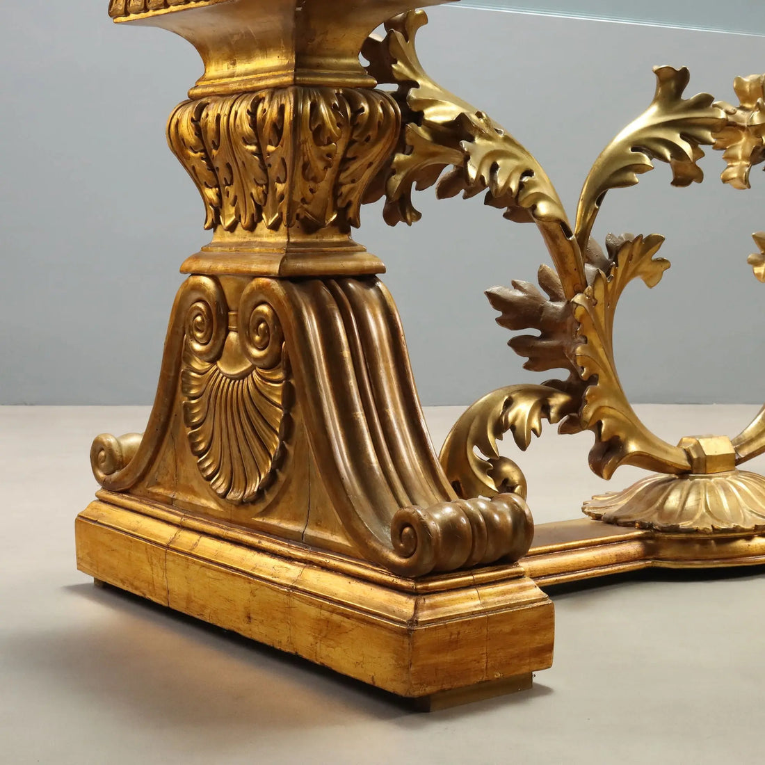Antique Table Gilded Wood Glass Top Italy XX Century
