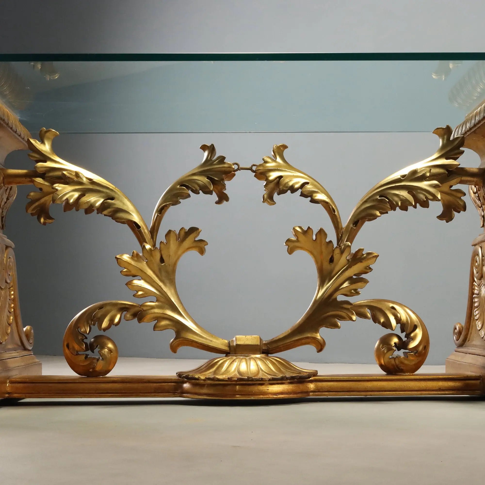 Antique Table Gilded Wood Glass Top Italy XX Century