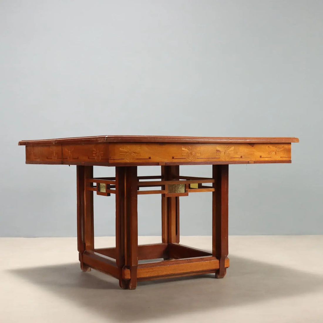 Antique Table Art Nouveau Mahogany Glass Italy XX Century