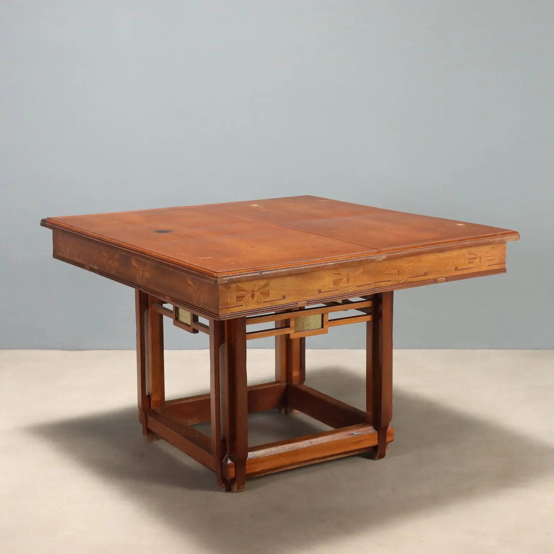 Antique Table Art Nouveau Mahogany Glass Italy XX Century
