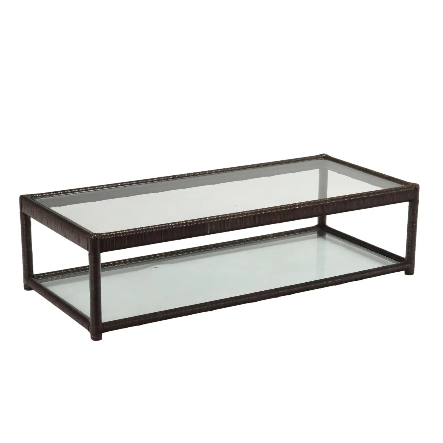 Rattan Coffee Table with Glass - Italy, 20th Century