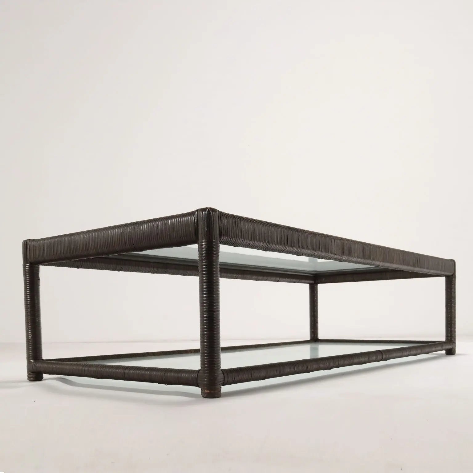 Rattan Coffee Table with Glass - Italy, 20th Century