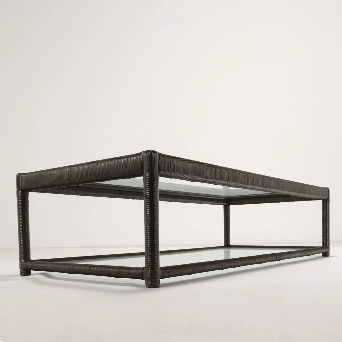 Rattan Coffee Table with Glass - Italy, 20th Century
