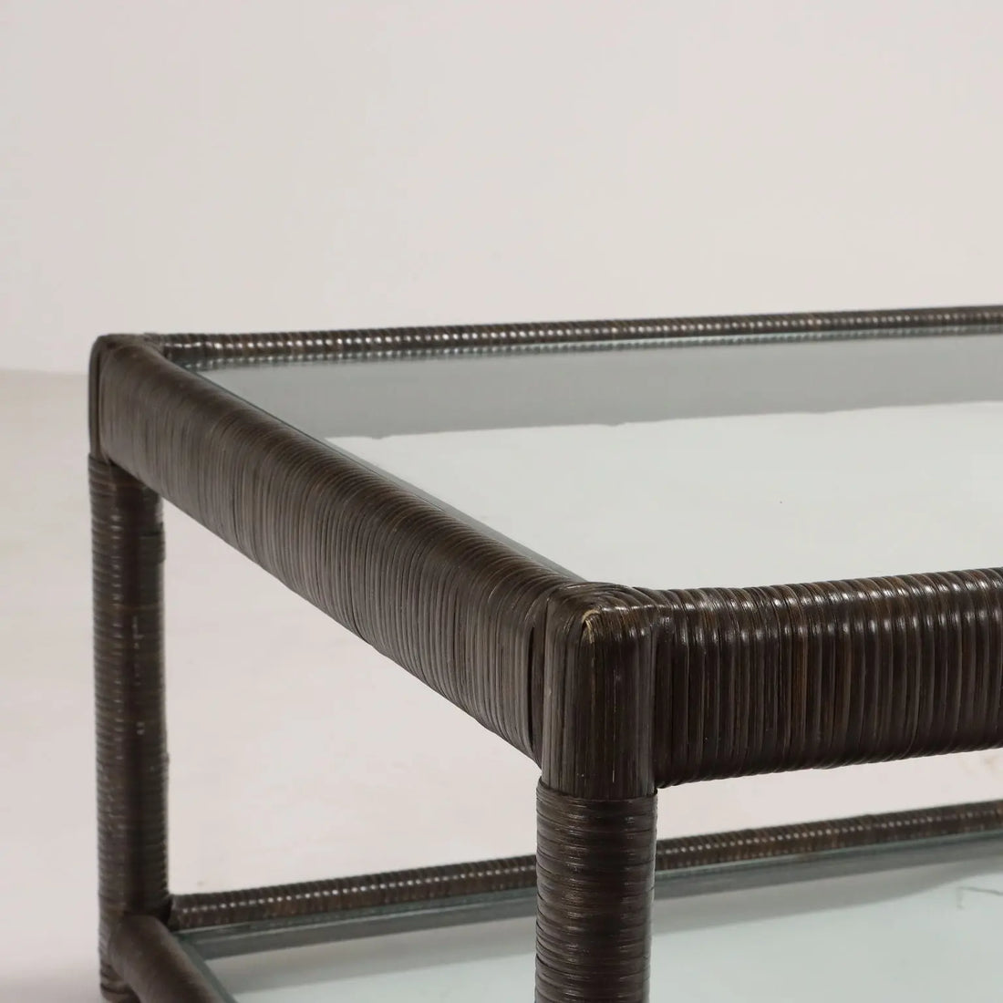 Rattan Coffee Table with Glass - Italy, 20th Century