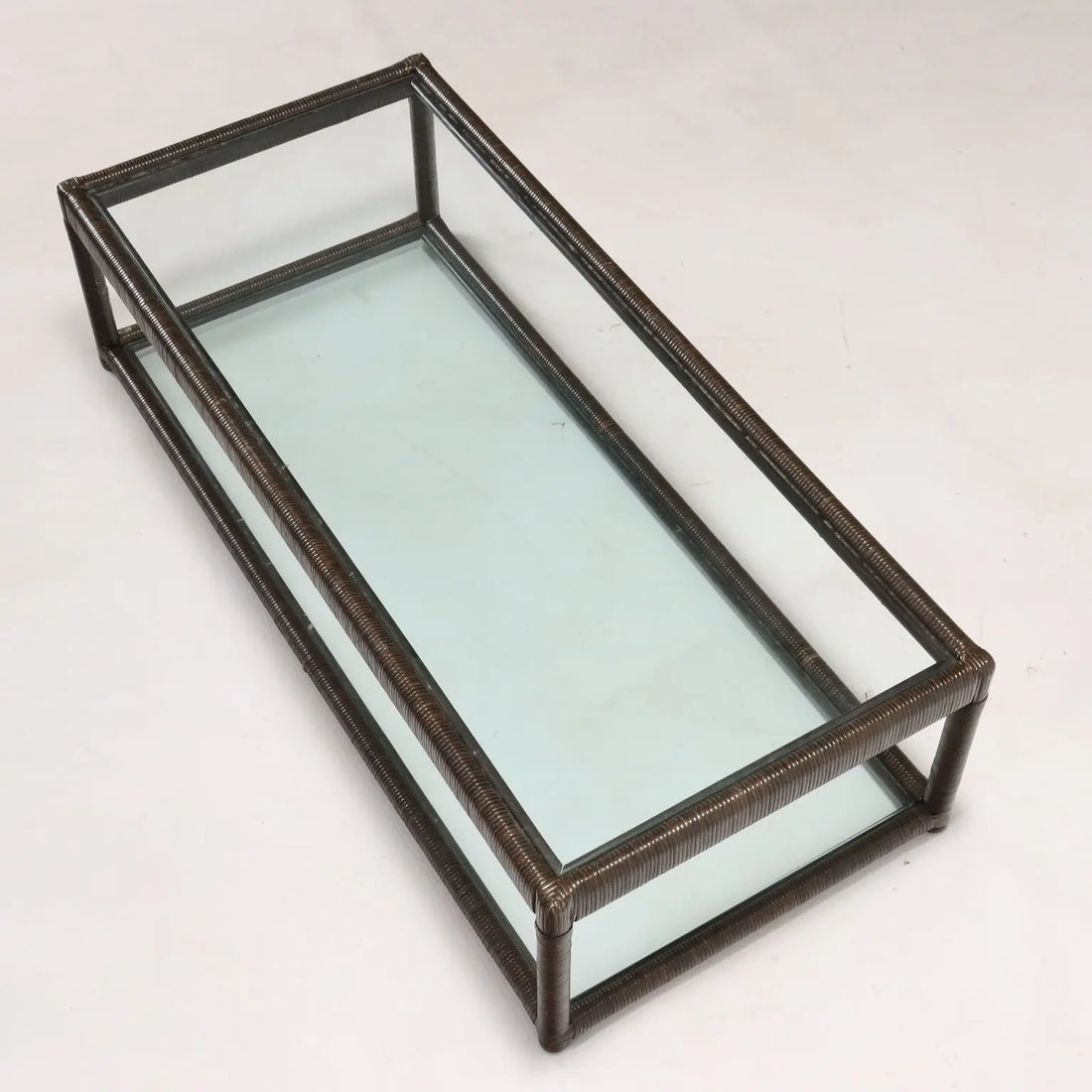 Rattan Coffee Table with Glass - Italy, 20th Century