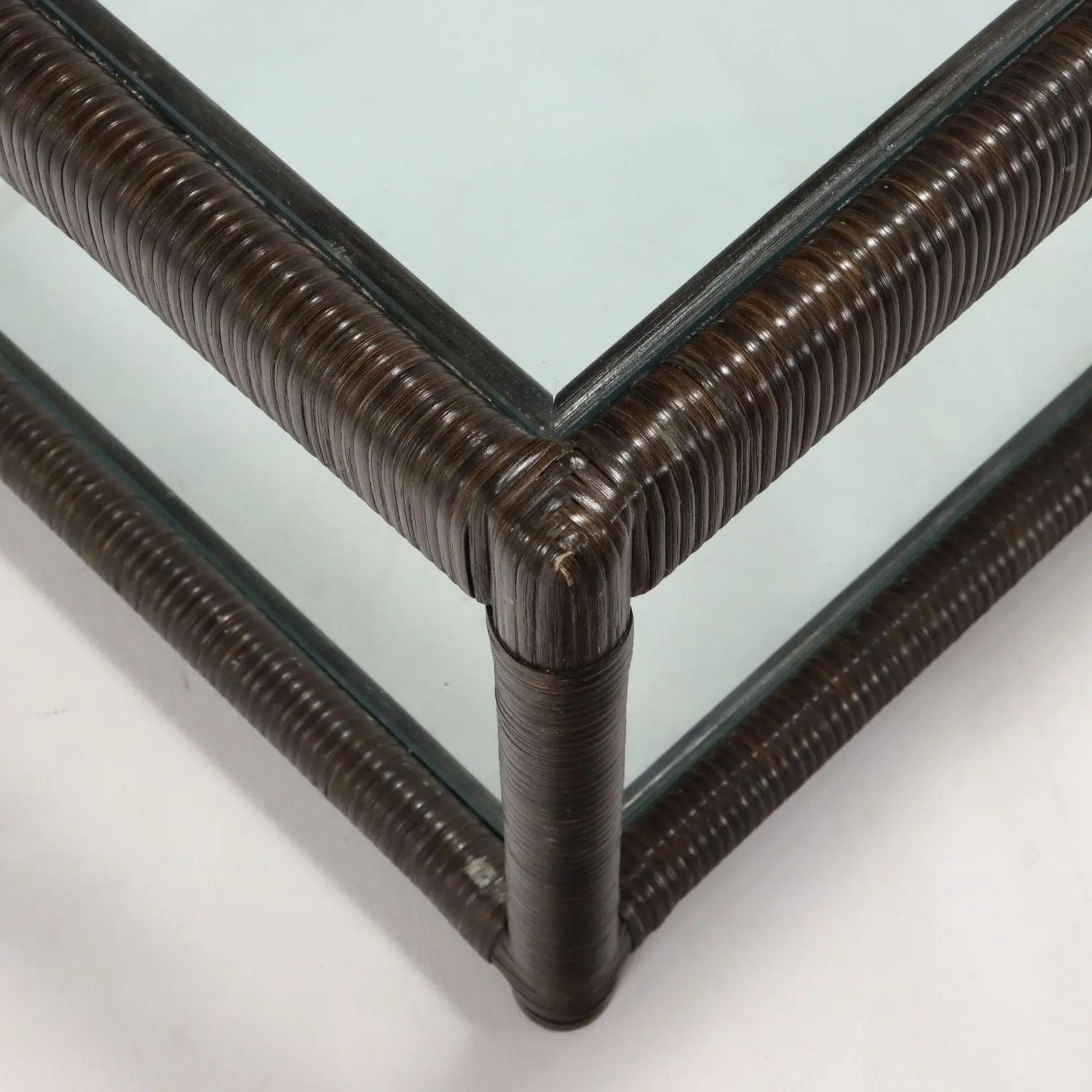 Rattan Coffee Table with Glass - Italy, 20th Century