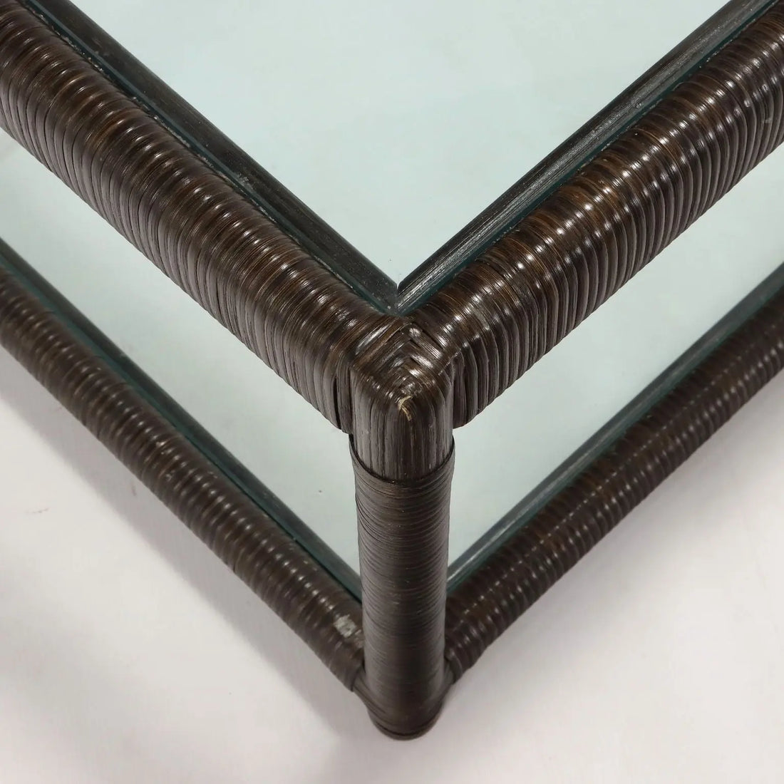 Rattan Coffee Table with Glass - Italy, 20th Century