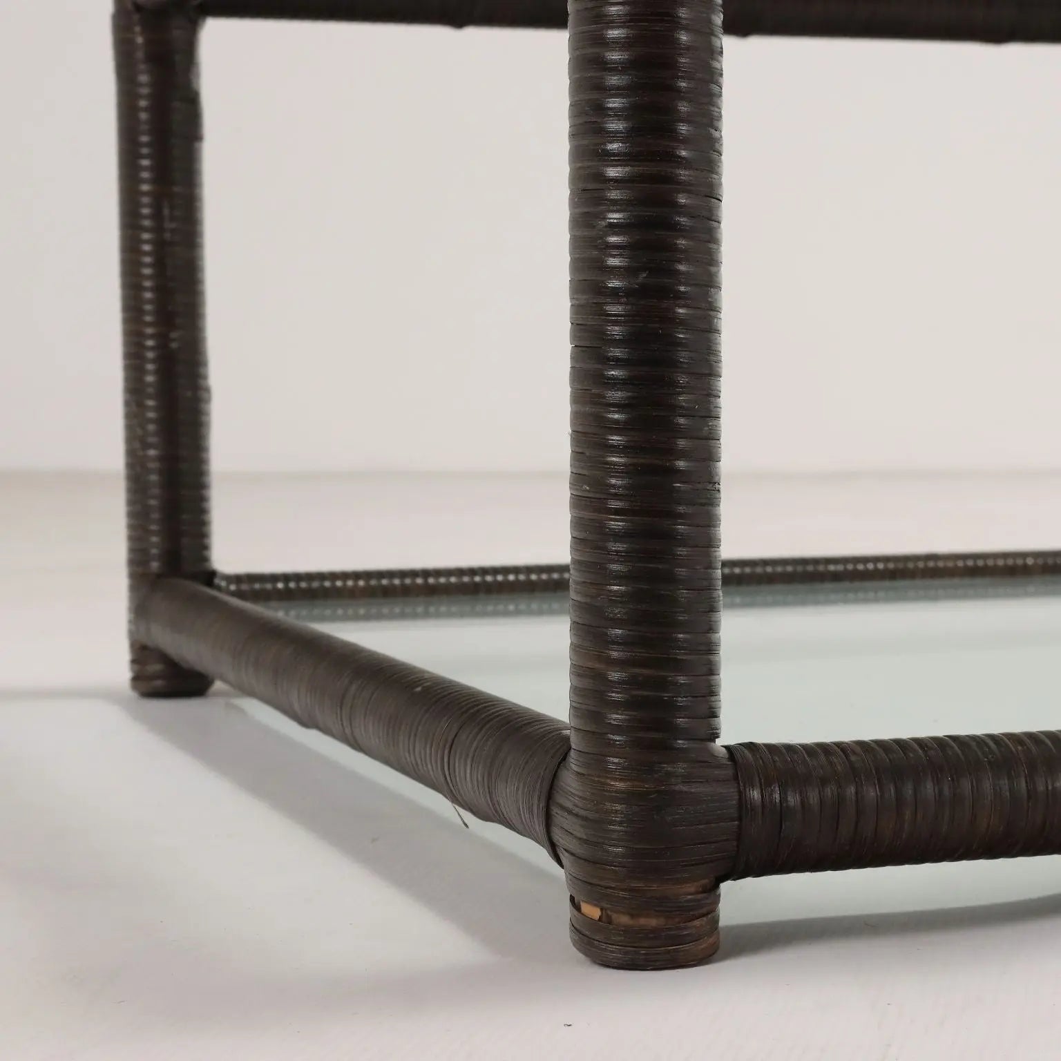 Rattan Coffee Table with Glass - Italy, 20th Century