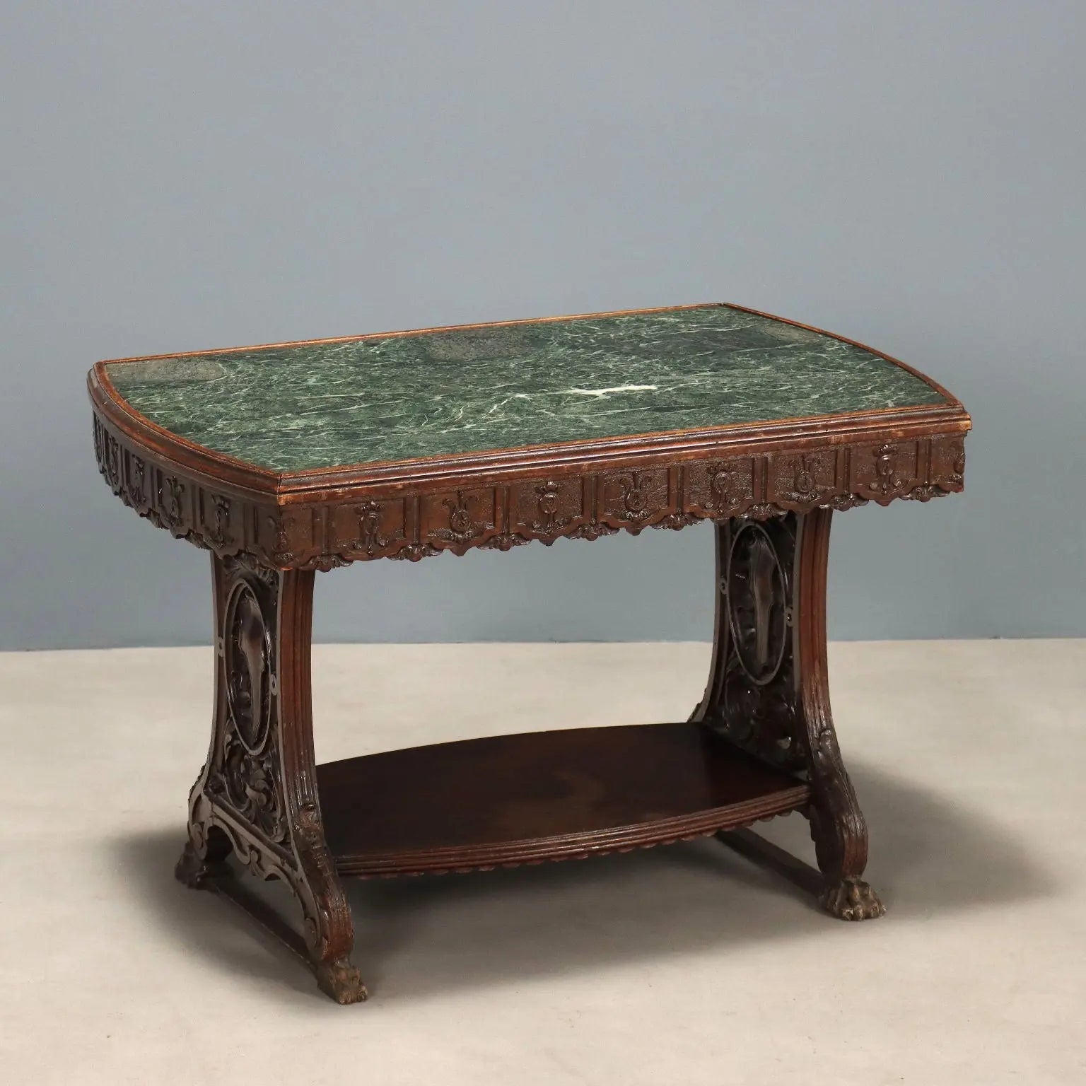 Walnut and Green Marble Table - 19th Century Italy