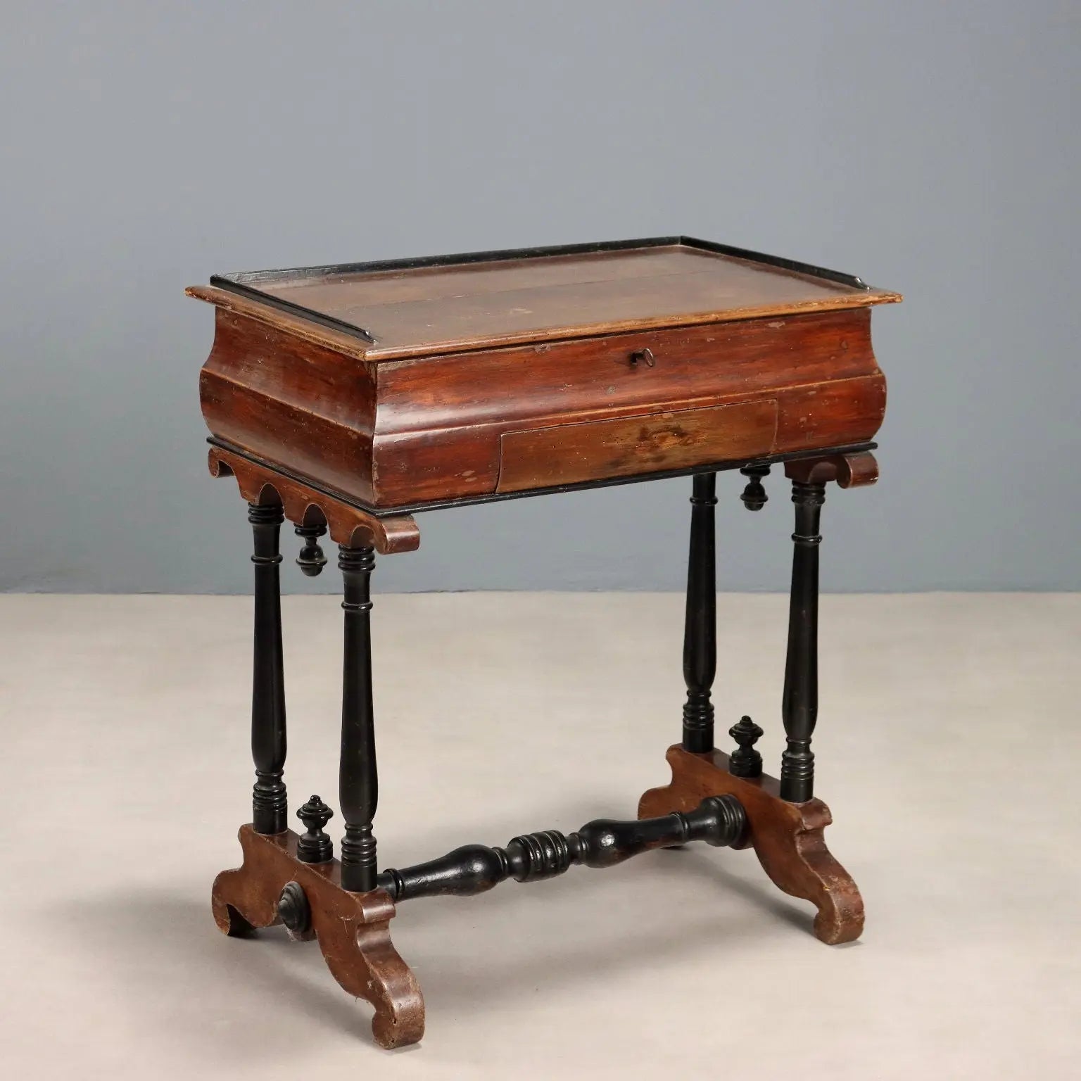 Antique Sewing Table Walnut Painted Poplar Italy Late XIX Century
