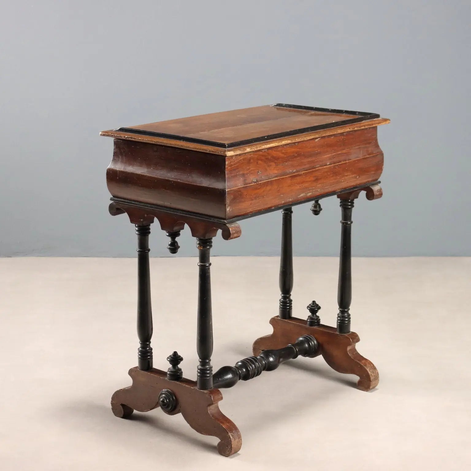 Antique Sewing Table Walnut Painted Poplar Italy Late XIX Century