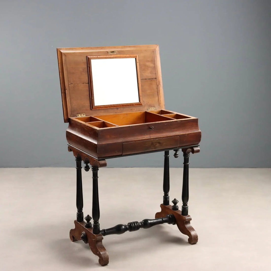 Antique Sewing Table Walnut Painted Poplar Italy Late XIX Century