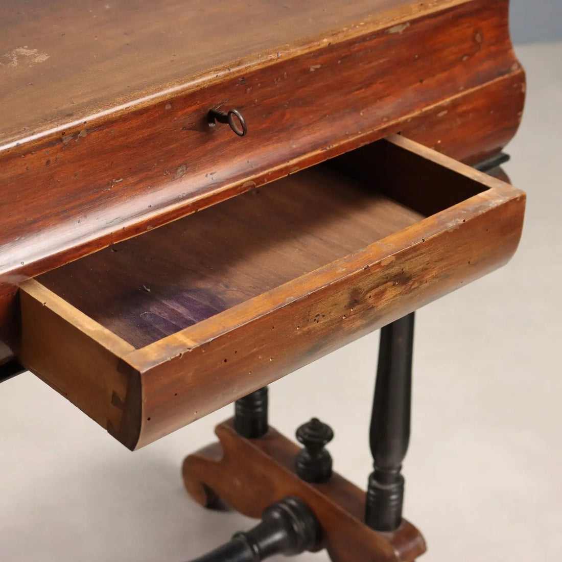 Antique Sewing Table Walnut Painted Poplar Italy Late XIX Century