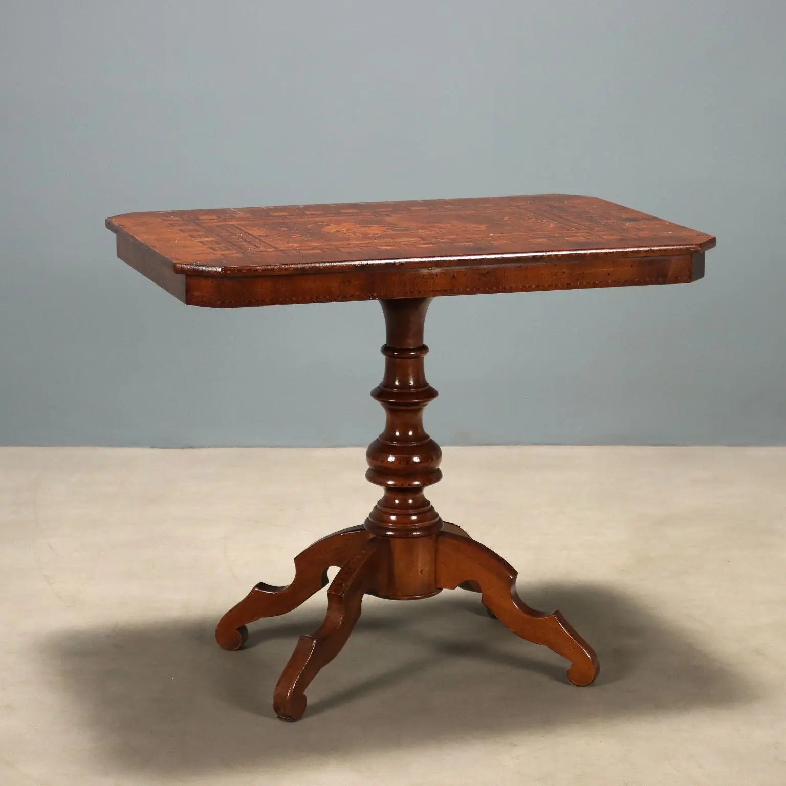 Small Antique Table Walnut Inlays Italy XX Century