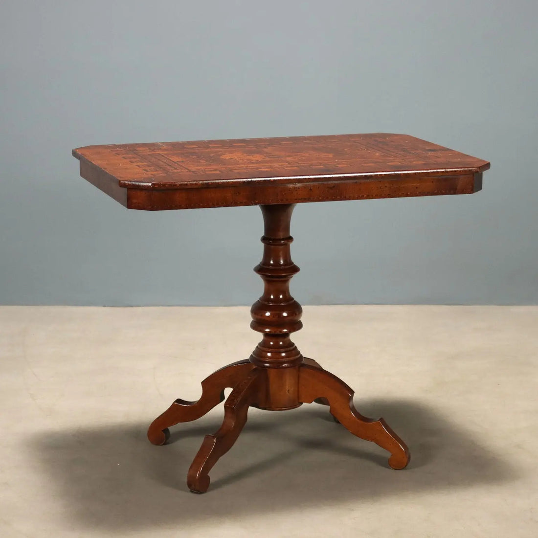Small Antique Table Walnut Inlays Italy XX Century