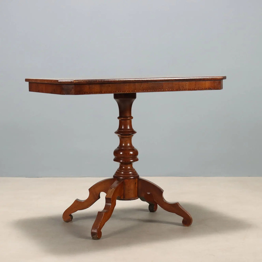 Small Antique Table Walnut Inlays Italy XX Century