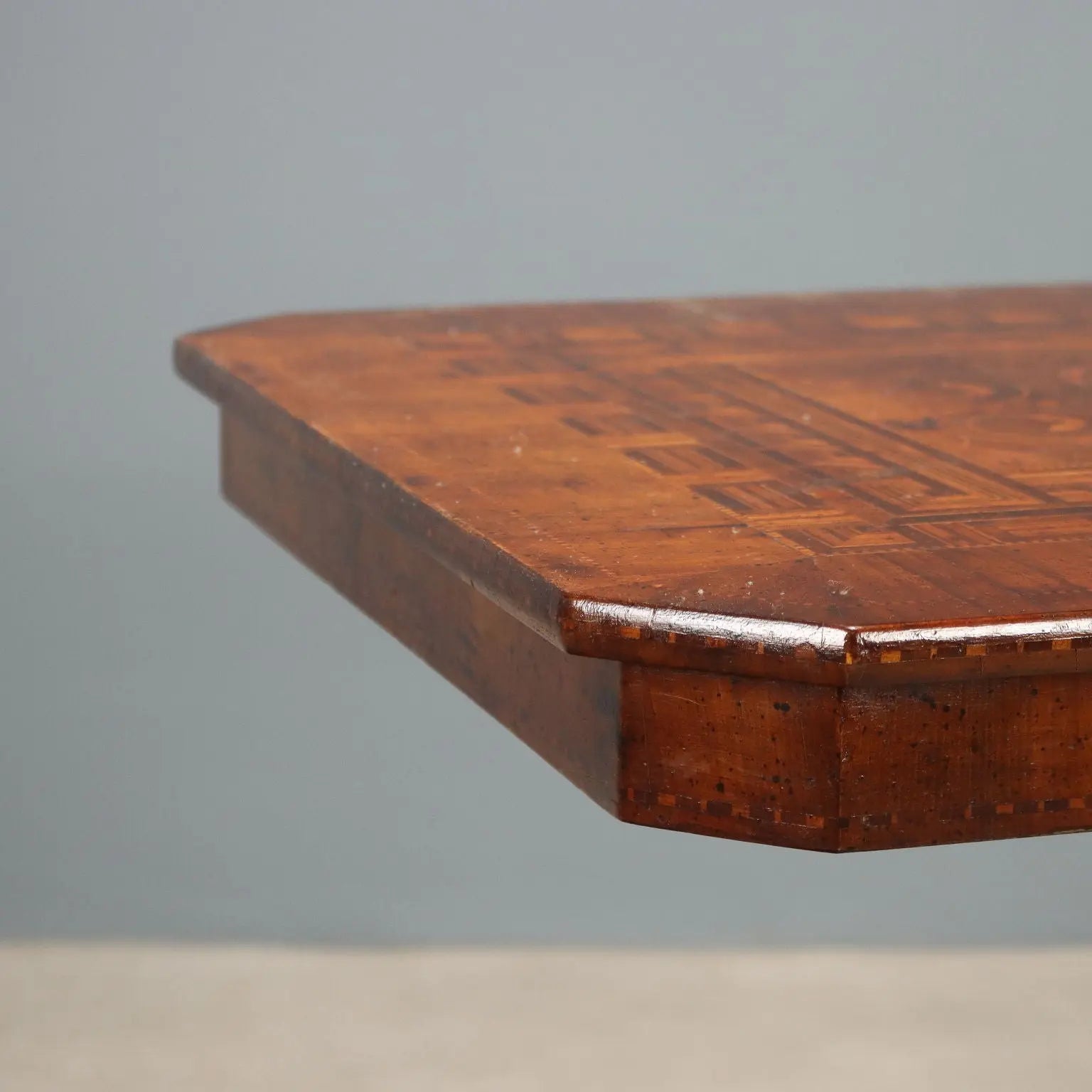 Small Antique Table Walnut Inlays Italy XX Century