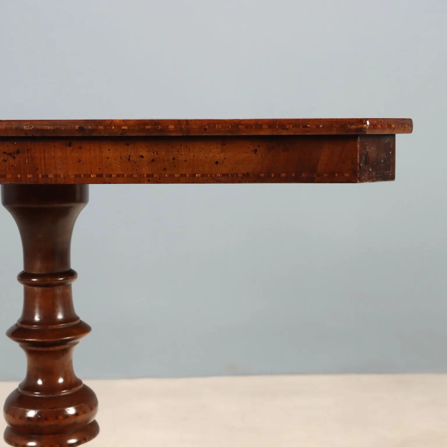 Small Antique Table Walnut Inlays Italy XX Century