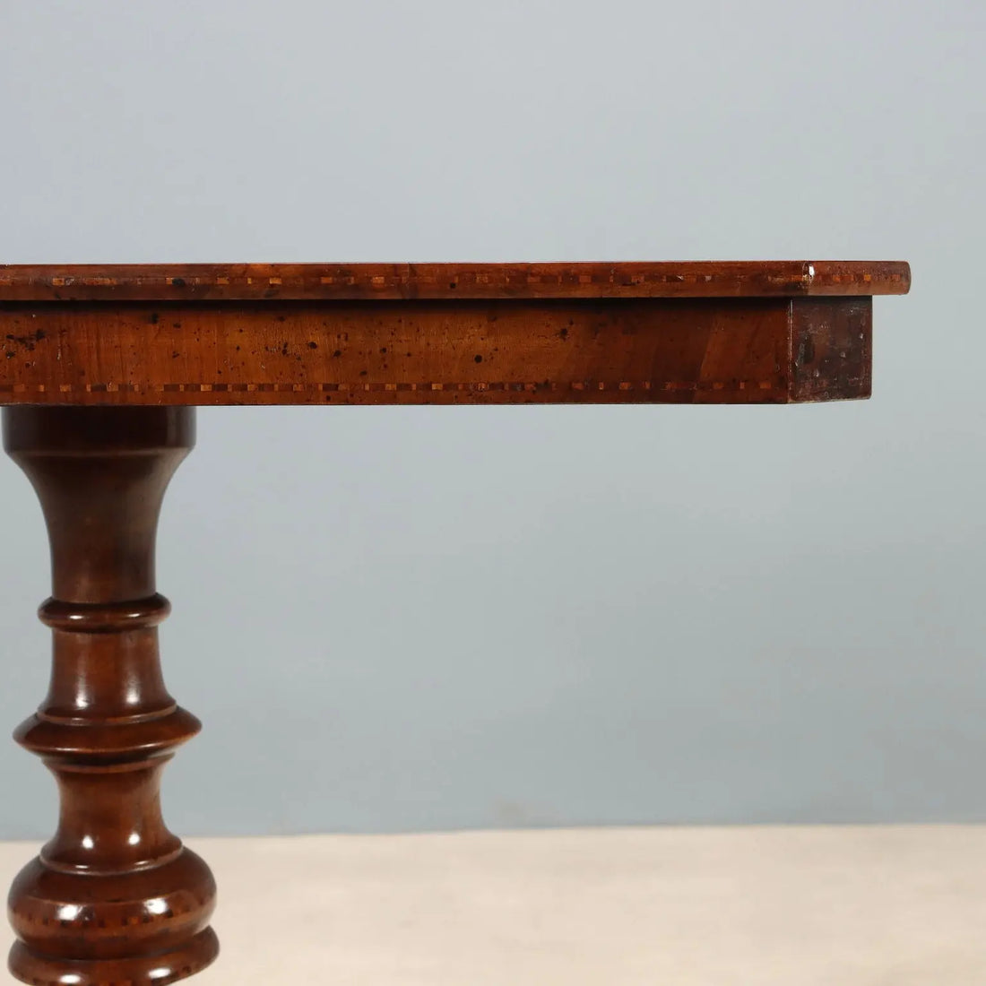 Small Antique Table Walnut Inlays Italy XX Century