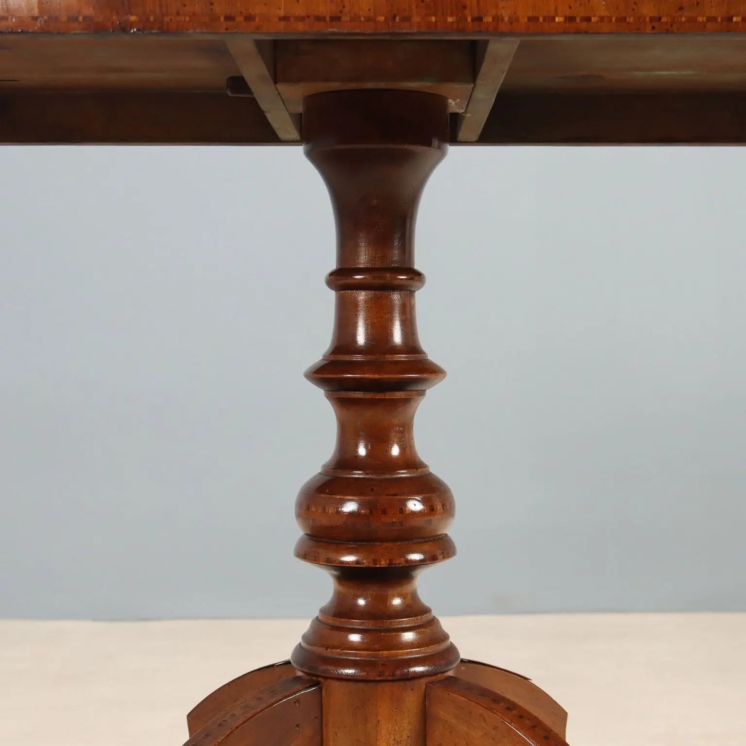 Small Antique Table Walnut Inlays Italy XX Century
