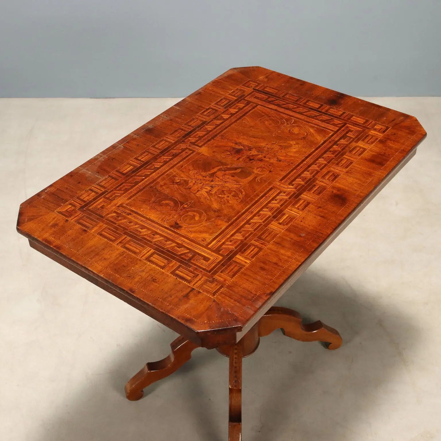 Small Antique Table Walnut Inlays Italy XX Century