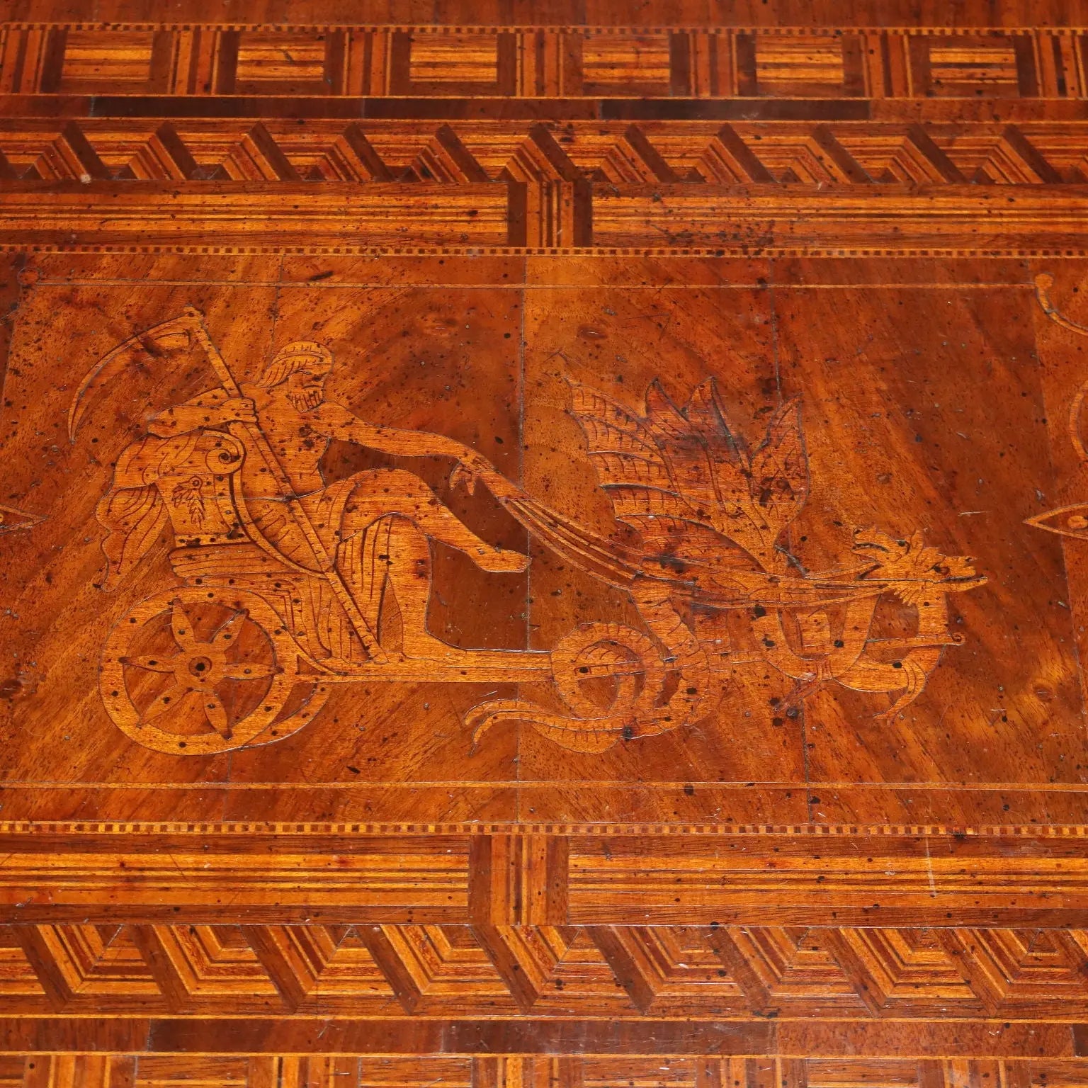 Small Antique Table Walnut Inlays Italy XX Century
