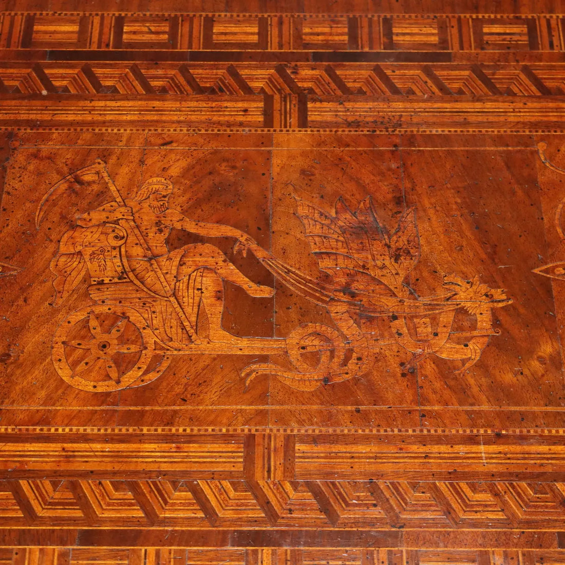 Small Antique Table Walnut Inlays Italy XX Century