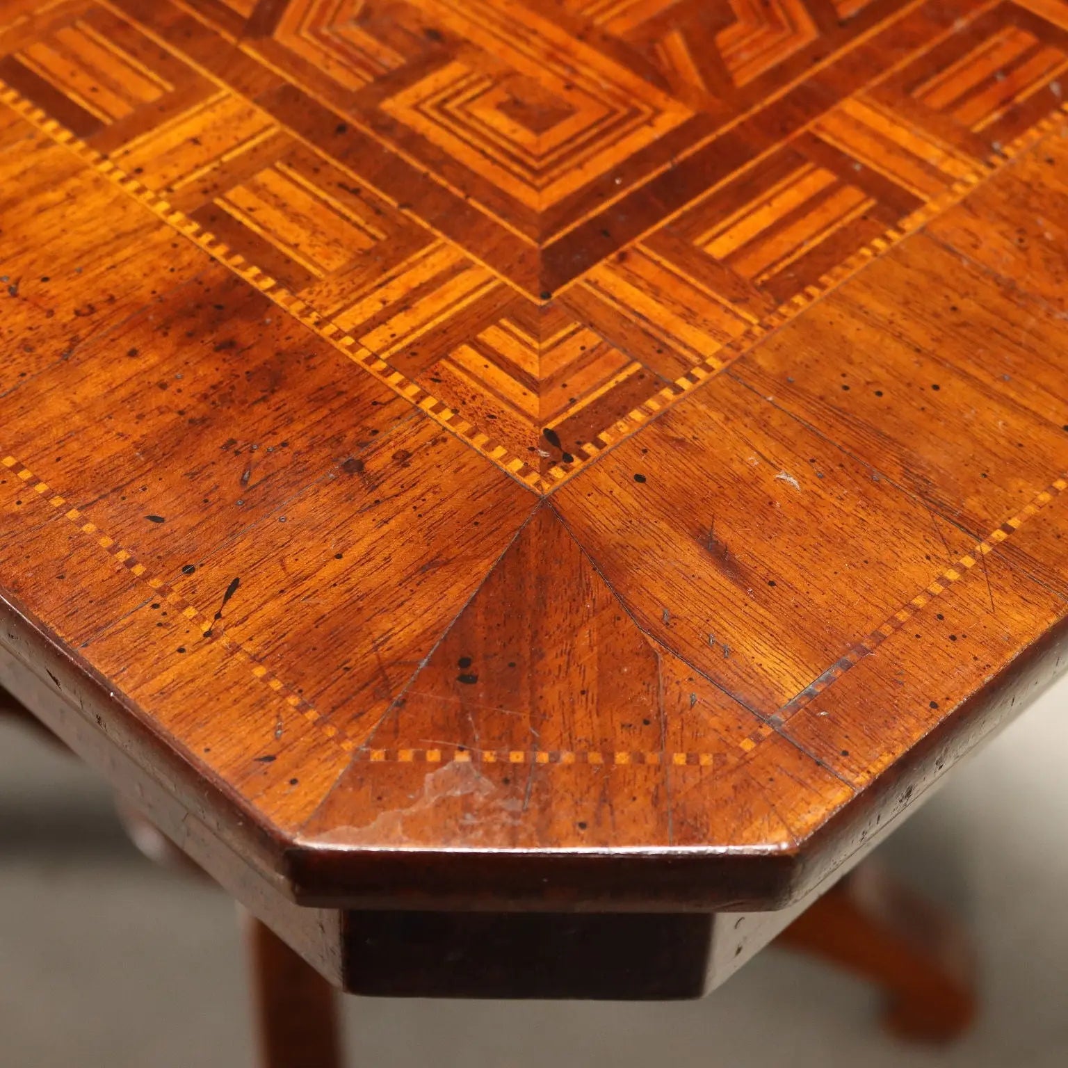 Small Antique Table Walnut Inlays Italy XX Century