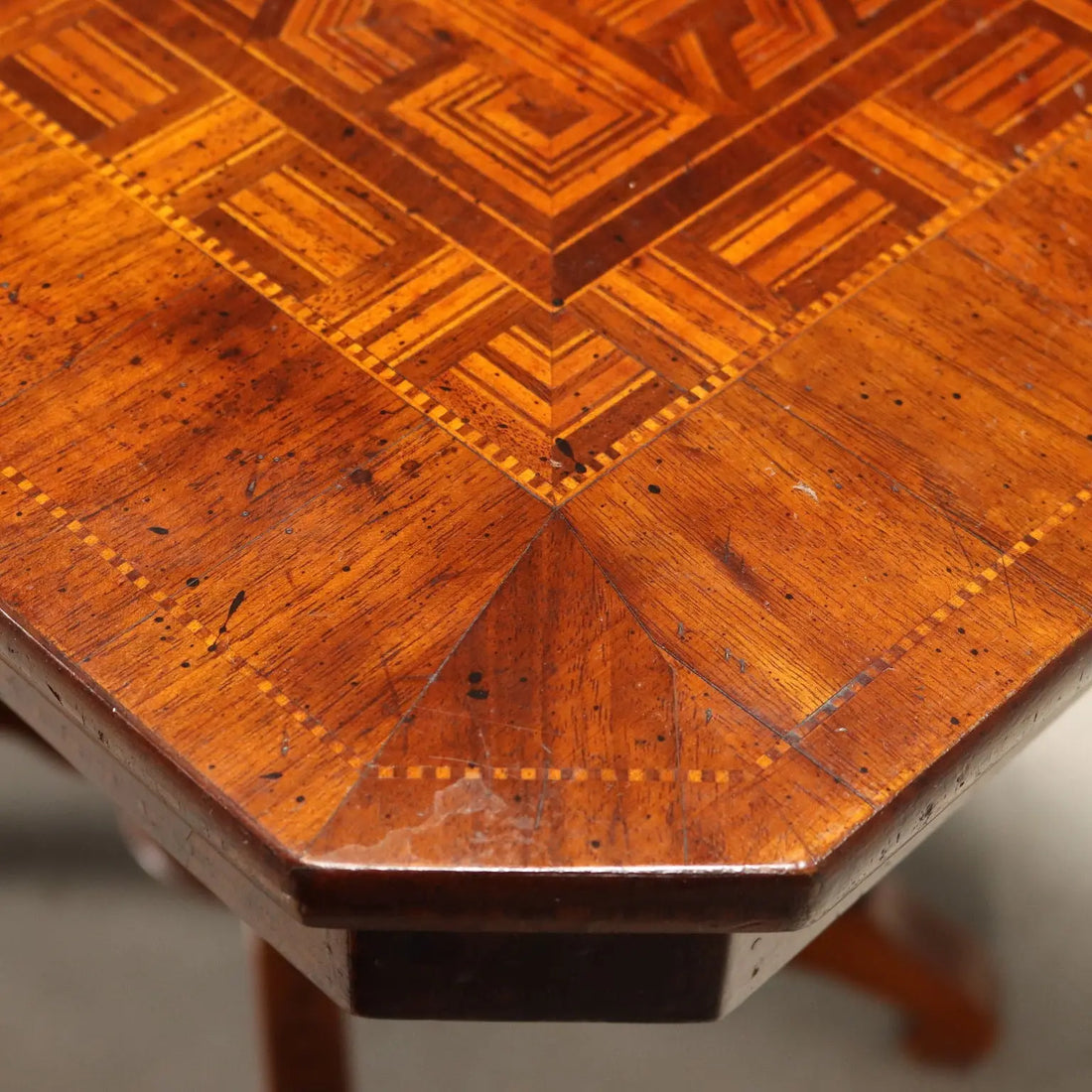 Small Antique Table Walnut Inlays Italy XX Century