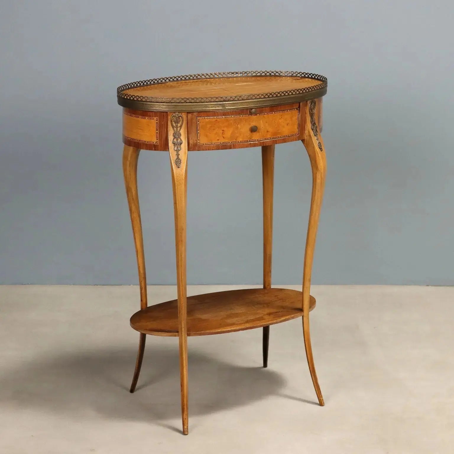 Small Antique Table Walnut Metal Italy XX Century