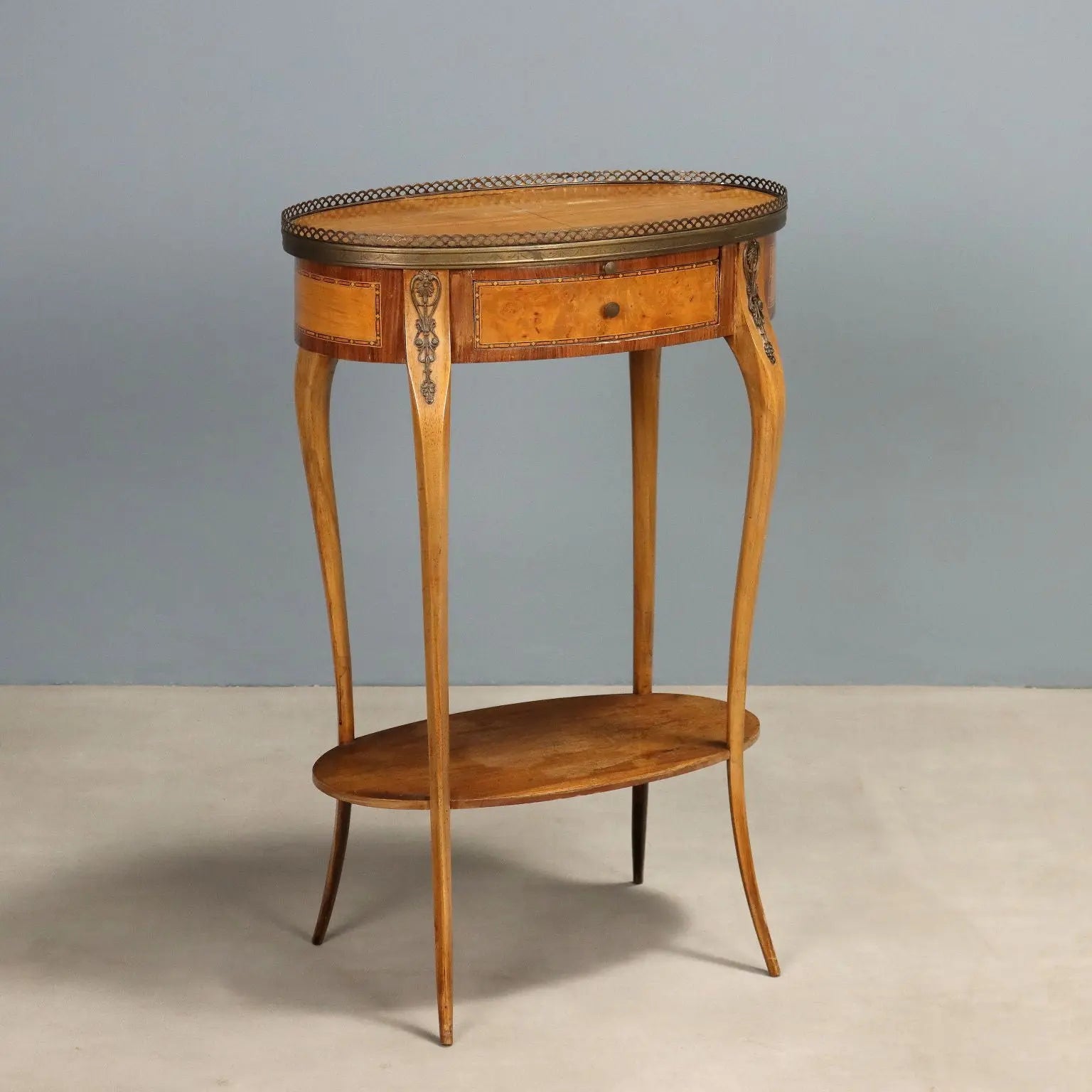 Small Antique Table Walnut Metal Italy XX Century