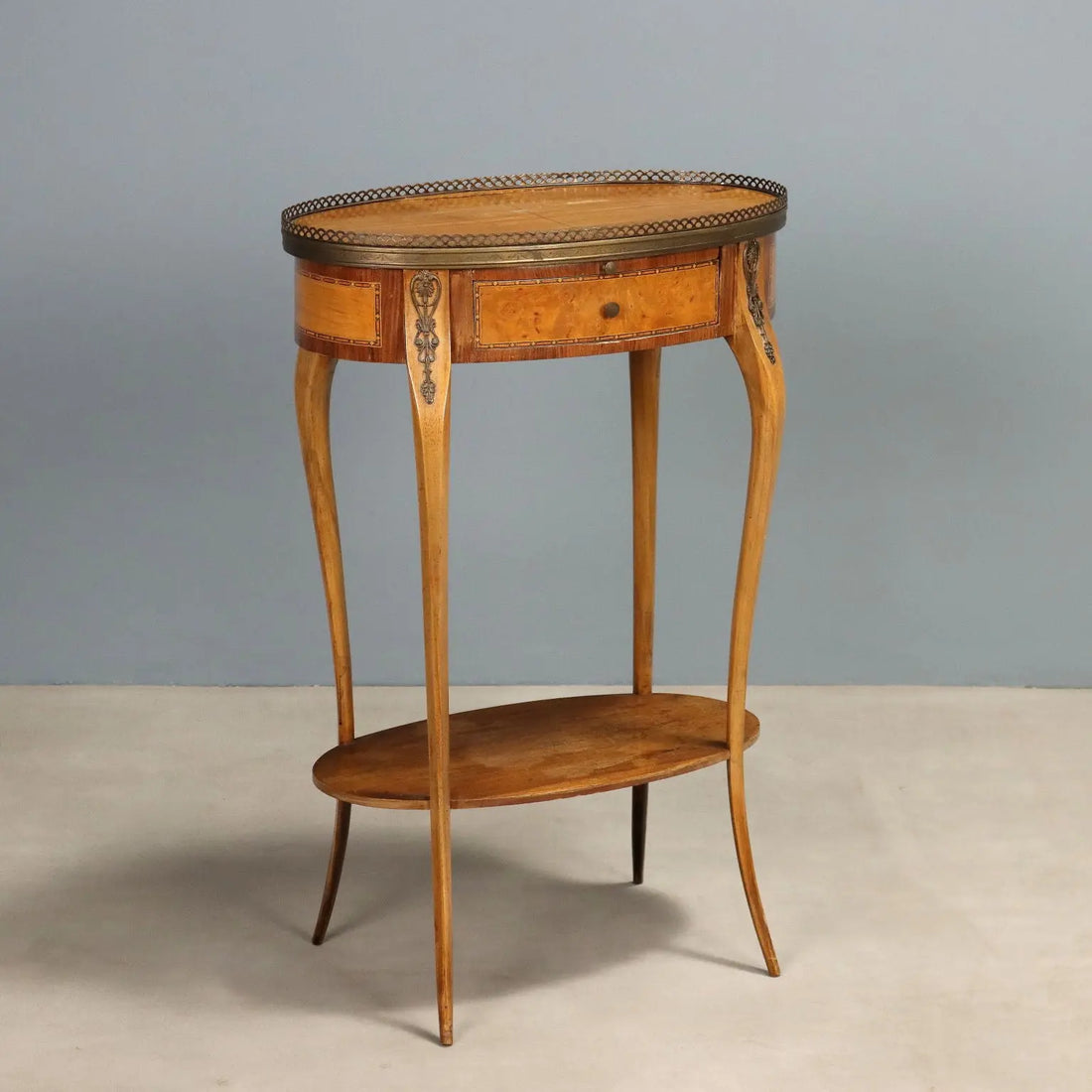 Small Antique Table Walnut Metal Italy XX Century