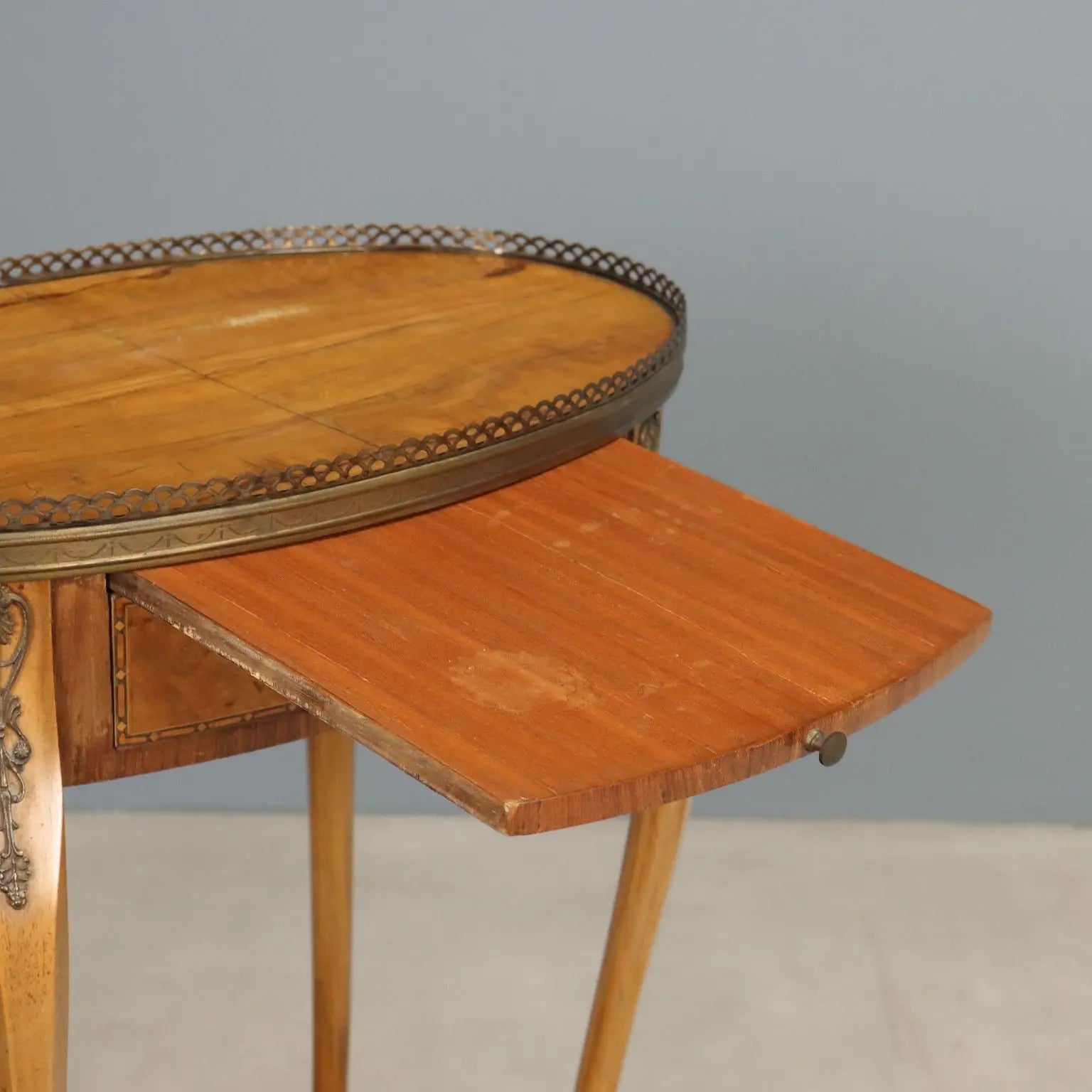 Small Antique Table Walnut Metal Italy XX Century