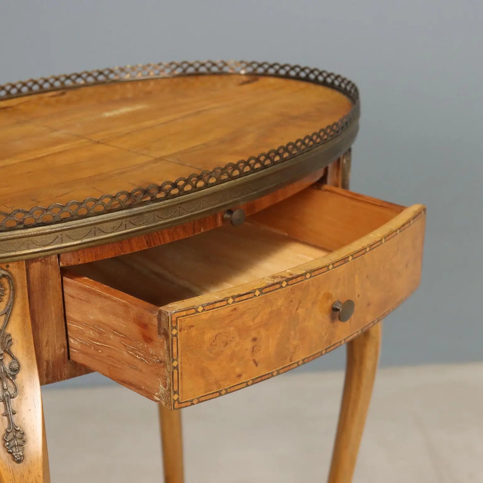 Small Antique Table Walnut Metal Italy XX Century