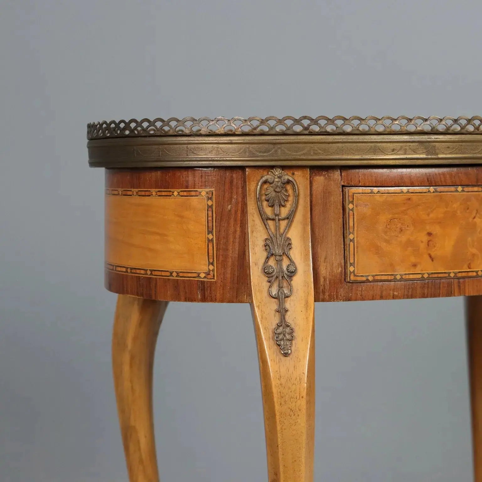 Small Antique Table Walnut Metal Italy XX Century