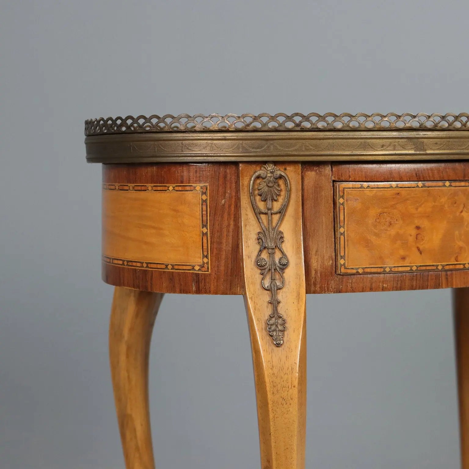 Small Antique Table Walnut Metal Italy XX Century