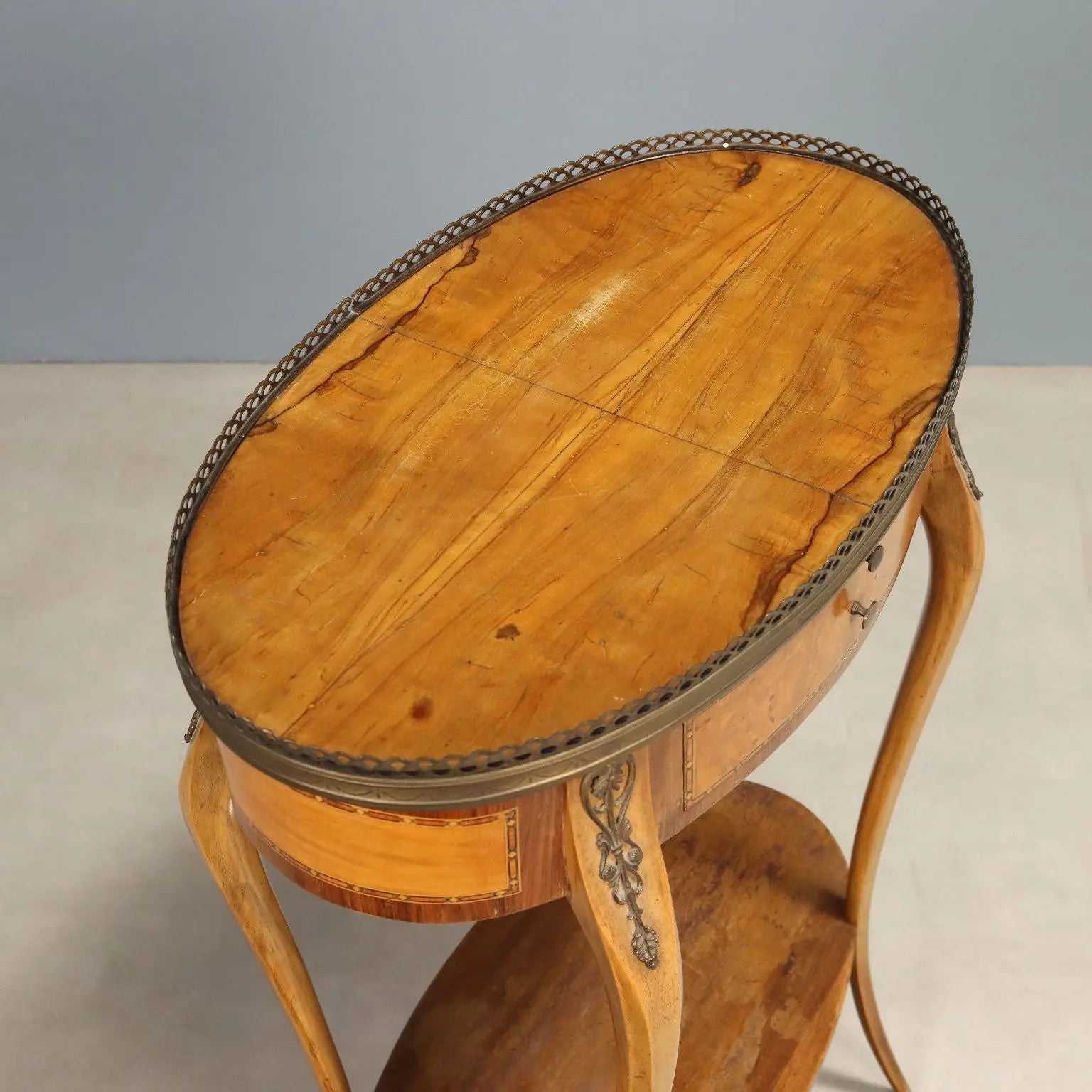 Small Antique Table Walnut Metal Italy XX Century