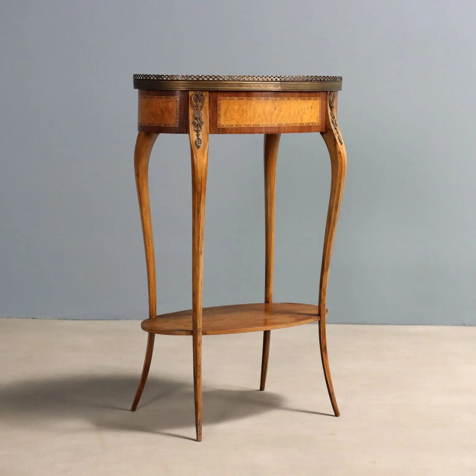 Small Antique Table Walnut Metal Italy XX Century