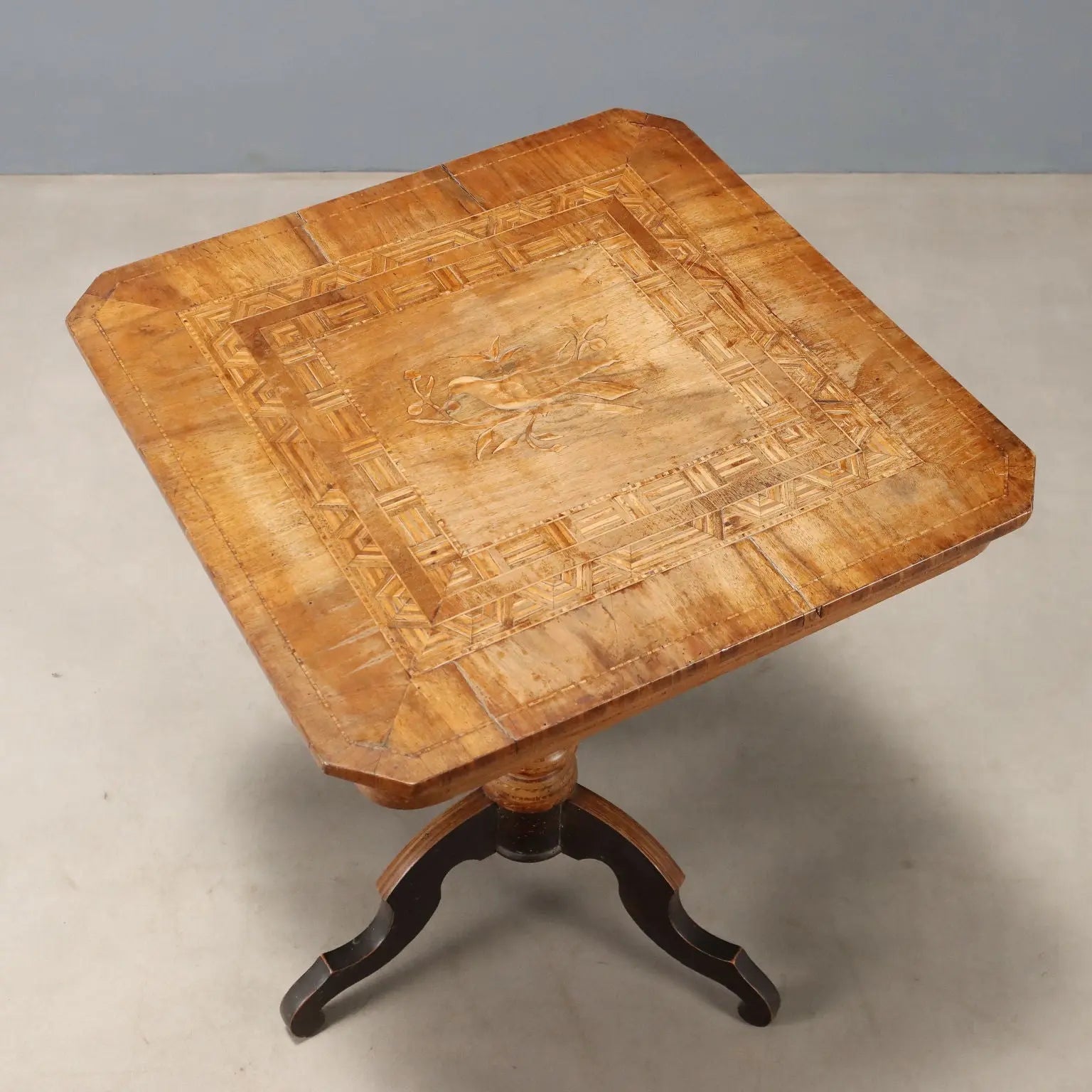 Small Antique Table Walnut Elm Various Woods XIX Century